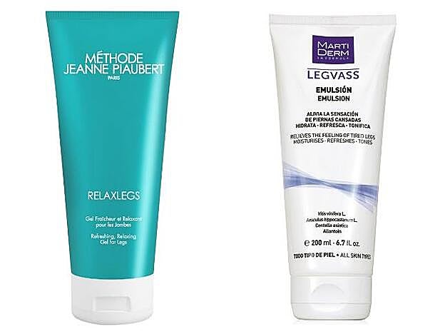 1. Relaxlegs de Jeanne Piaubert (39 €). 2. Legvass Emulsión de Martiderm (20,30 €).