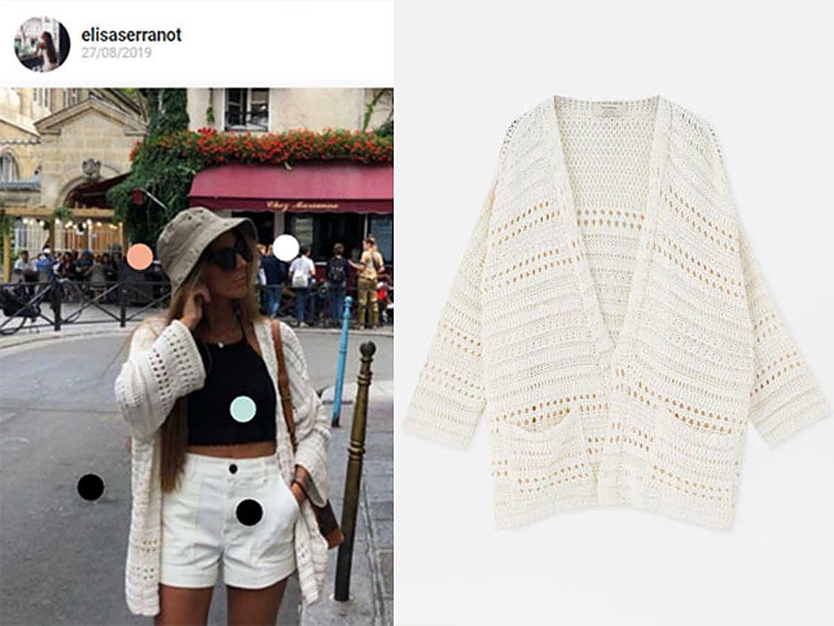 Chaqueta de crochet en color crudo con diseño de calados,  18,19 euros .