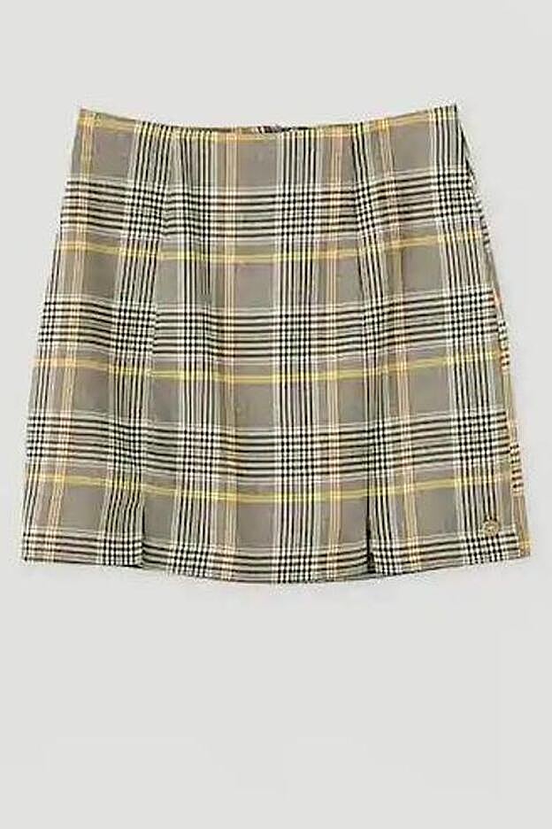 Falda estampada de cuadros amarilla.