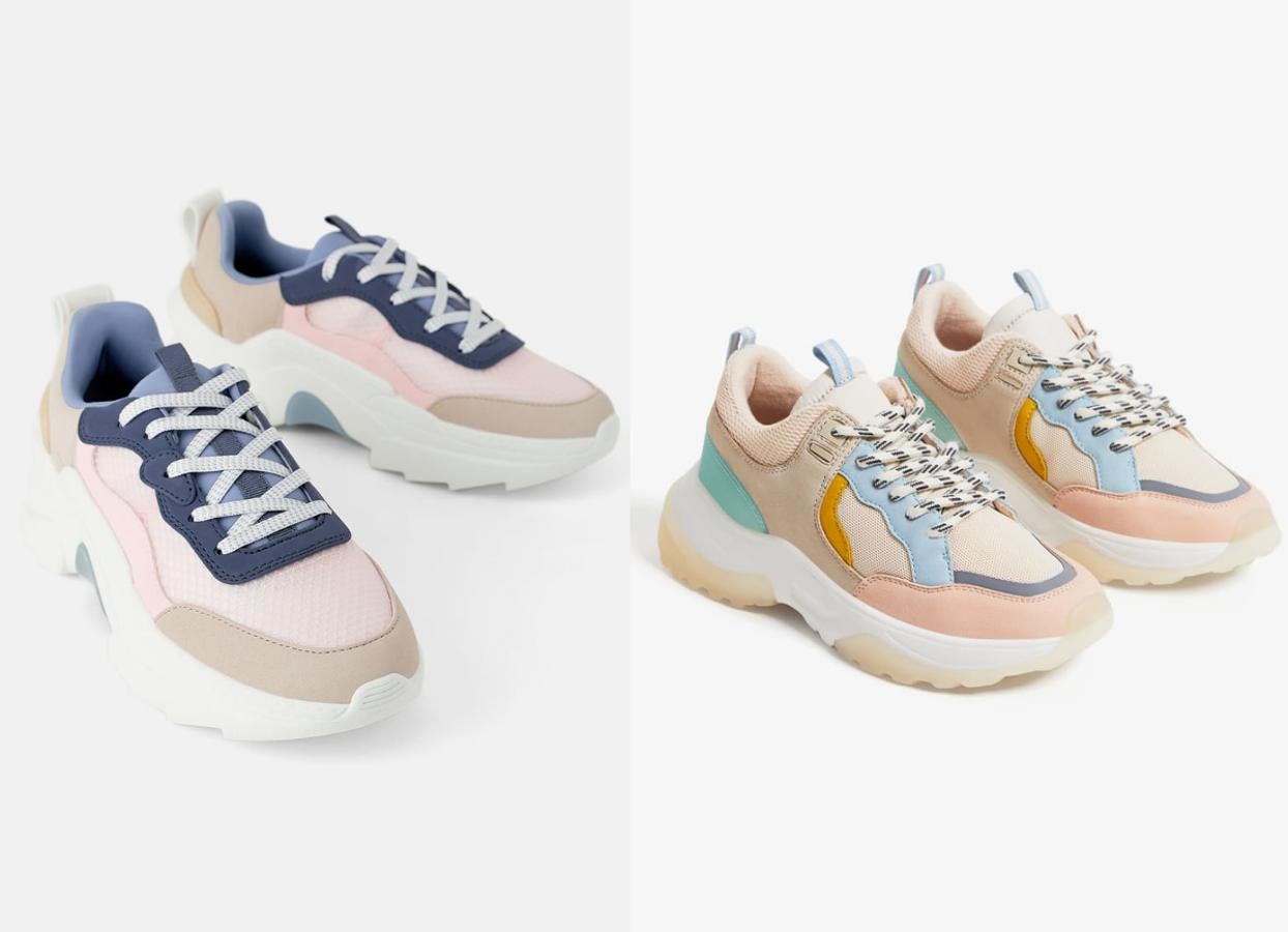 Las zapatillas con plataforma son una de las tendencias de calzado más vistas y en la sección de mujer hay varios modelos como estas en tonos pasteles por 45,95 euros. Unas muy parecidas a las de Zara Kids, que cuestan 27,95 euros.