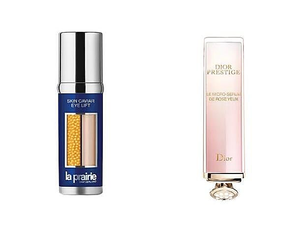 1. Skin Caviar Eye Lift Serum de La Prairie (c.p.v.). 2. Dior Prestige Le Micro-Serum Yeux de Dior (183 €).
