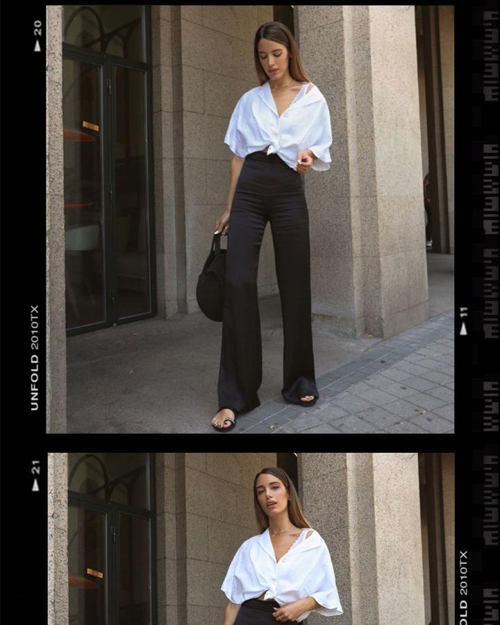 Teresa Bass enseñó cómo u nos pantalones pueden hacerte parecer más alta . Usó estos de Wolflamb con una camisa blanca.