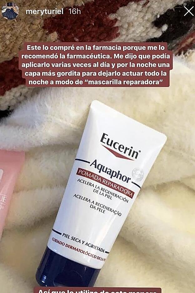 Mery Turiel se ha hecho con la crema Aquaphor de Eucerin para cuidar sus labios.