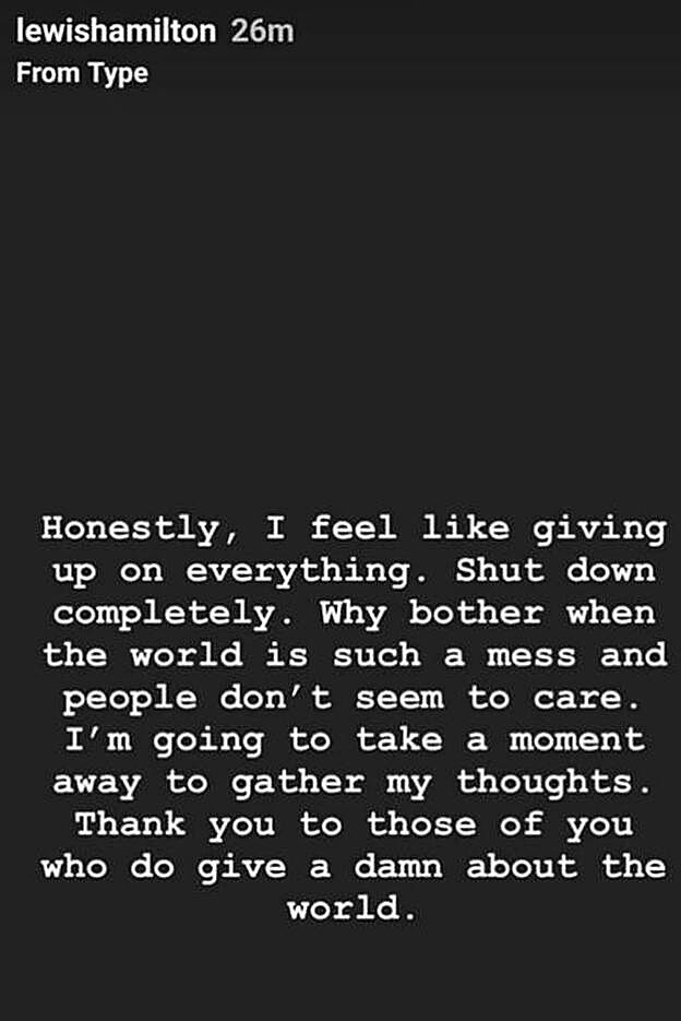 Esta es la 'story' que ha preocupado a los seguidores de Lewis Hamilton.