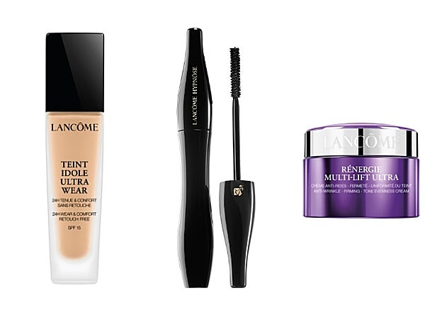 1. Maquillaje Teint Idole Ultra Wear. 2. Máscara de pestañas Hypnôse. 3. Antiarrugas Rénergie Multi-Lift Ulta. Todos de Lancôme.