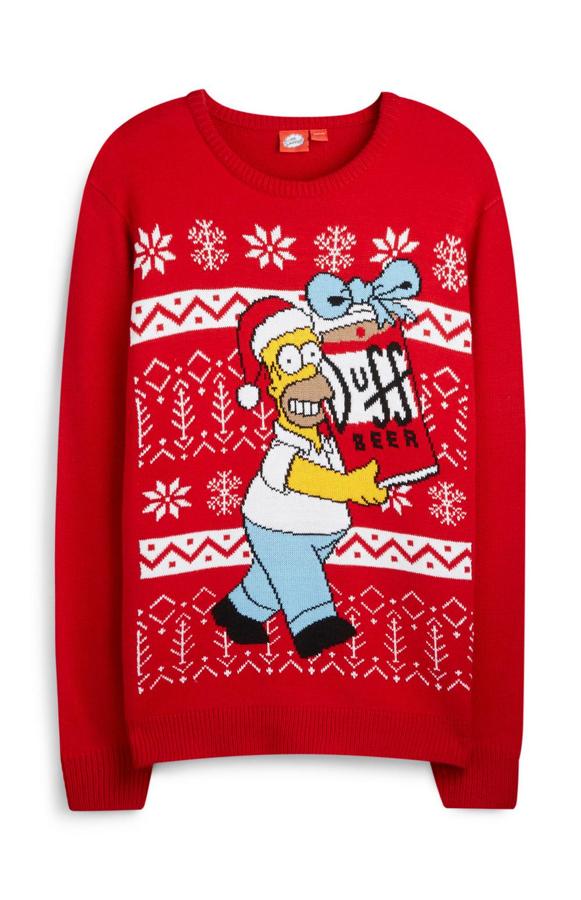Homer Simpson, su conocida cerveza favorita y el frío son los protagonistas de este jersey rojo, un color que no puede faltar en estas fechas. Cuesta 18 euros.