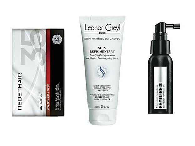 1. Comprimidos Anticanas de Redenhair (42 €). 2. Soin Repigmentant de Leonor Greyl (43,90 €). 3. Phyto Re 30 de Phyto (49 €).
