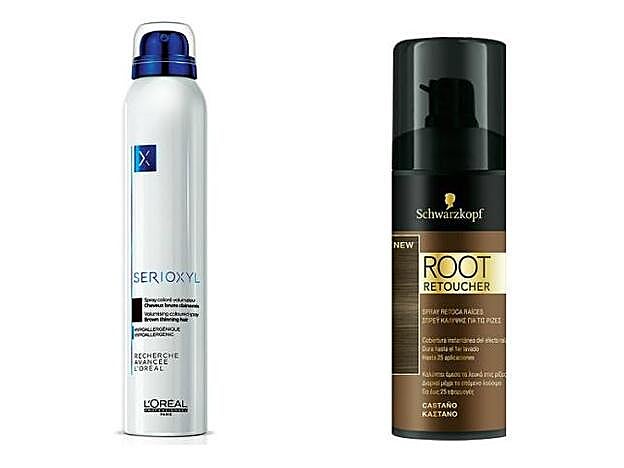 1. Serioxyl Volumising Coloured Spray de L'Oréal Profesionnel (23,20 €). 2. Root Retoucher de Schwarzkopf (5,95 €).