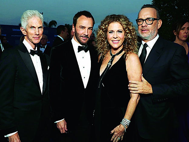 Con su marido, Richard Buckley, y la pareja formada por Tom Hanks y Rita Wilson, una de sus mejores amigas (2016) .