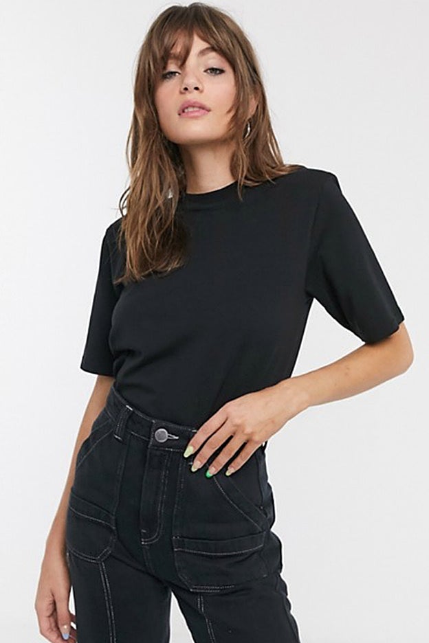 Camiseta de algodón de color negro y con hombreras, de Asos White.