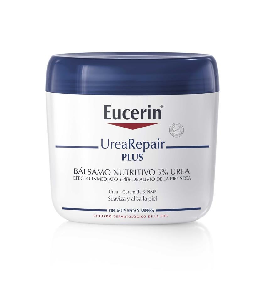 Llévate un tratamiento a prueba de sequedad. Este contiene un urea, ceramidas y otros factores de hidratación natural que proporcionan un alivio inmediato de la tirantez, irritación, rugosidad, descamación y picor. Además, no tiene textura grasa, se absorbe rápidamente y es una crema especialmente indicada para tratar la xerosis estacional.  UreaRepair PLUS Bálsamo Nutritivo 5% Urea de Eucerin  (17,45 €).