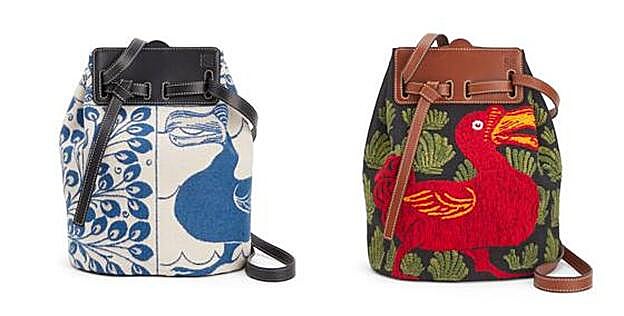 Bolso Lazo Bucket con el dodo como elemento principal en dos estampados diferentes