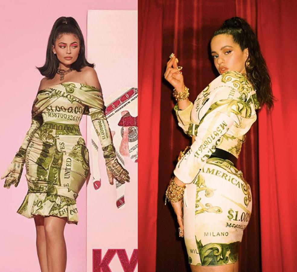 Ambas apuestan por los diseños repletos de dólares de la colección otoño/invierno 2019 de Moschino para promocionar sus lanzamientos. Mientras que Kylie Jenner celebraba su vigésimo segundo cumpleaños enfundada en un vestido de la colección de Jeremy Scott, Rosalía hacía lo propio al lanzar su canción ‘Millonaria’. Por supuesto, Kylie no dudó en enviarle a su amiga sus productos de maquillaje para hacer ver al mundo que no solo comparten maquillador, sino también inspiración. Cuando tu vida transcurre entre aviones privados, suponemos que el dinero está más presente que cuando tus viajes tienen lugar en BlaBlaCar.