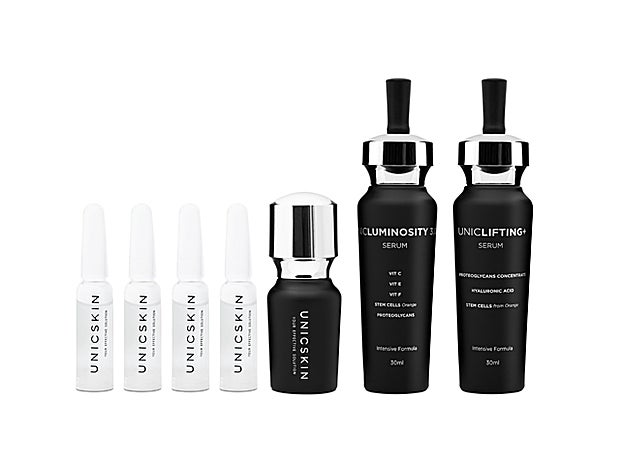 Smart Flash Action Kit, con ampollas Unicmagic Shot, contorno De ojos y labios Uniceyes Triple Action y los sérums Unicluminosity Y Uniclifting+, de Unicskin (173,50 €).