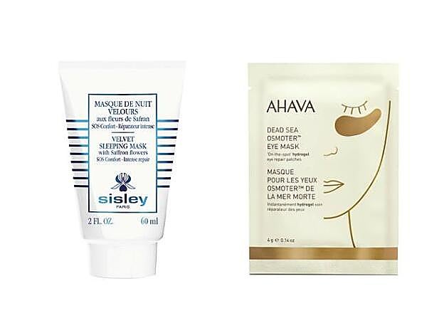 Masque Nuit Velours aux fleurs de Safran de Sisley (107 €). Dead Sea Osmoter Eye Mask de Ahava (44 €).