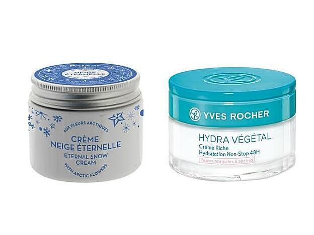 Crème Neige Eternelle de Polaar (39,95 €). En Sephora. Hydra Végetal Cème Riche Hydratation Non-Stop 48h de Yves Rocher (8,35 €)).
