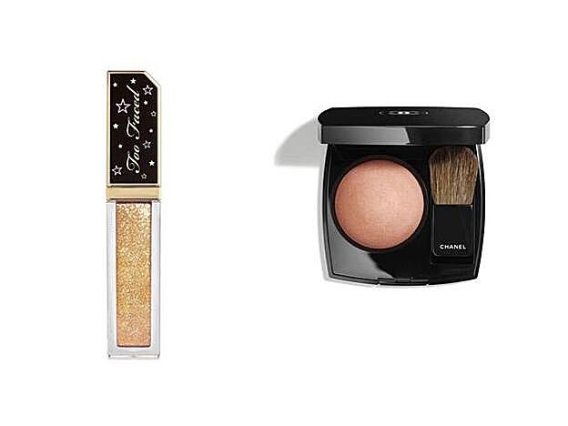 1. Sombra de ojos ultrabrillante a base de purpurina líquida de Too Faced (22,55 euros). / 2. Colorete en polvo de Chanel, tono 55 In Love (44,95 euros).