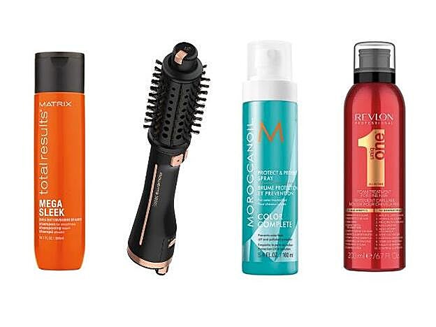 1. Total Results Mega Sleek Shampoo de Matrix. 2. Cepillo de Aire Ultimate Experience de Rowenta (99,99 €). 3. Protect & Prevent Spray de Moroccanoil (32 €). 4. Uniq One Foam Treatment For Fine Hair de Revlon (16,80 €).