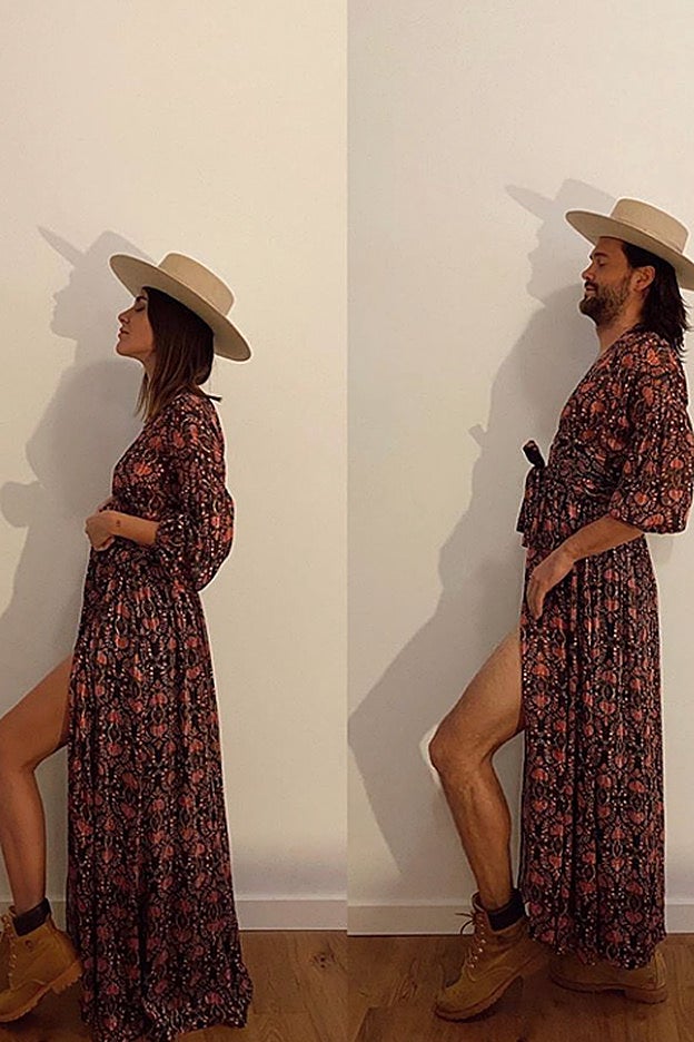 Probablemente el look más difícil: vestido largo y sombrero romántico.