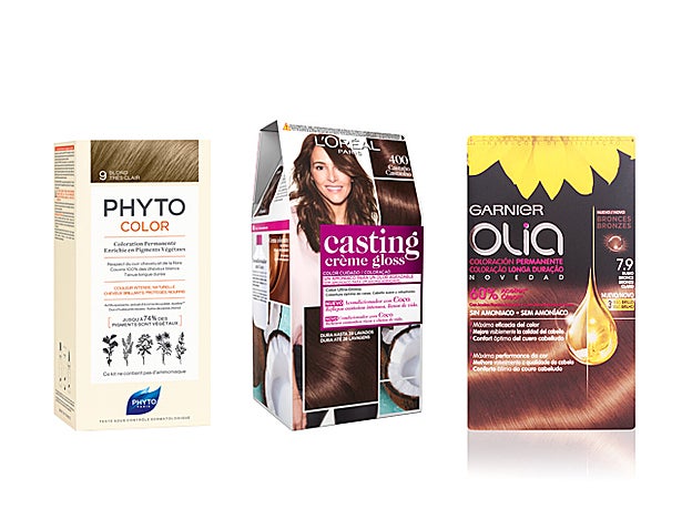 Kit de coloración PhytoColor de Phyto (12,90 €). Casting Crème Gloss de L’Oréal Paris ( €). Olia de Garnier (6,95 €).