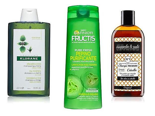 1. Champú seborreductor de Klorane. 2. Champú Pure Fresh de Garnier. 3. Champú Nuggela & Sulé.