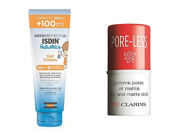 1. ISDIN: Pediatrics Fusion Water SPF50+ (22,95 €). 2. CLARINS: MyClarins Pore-Less Gomme Pores et Matité (17 €).