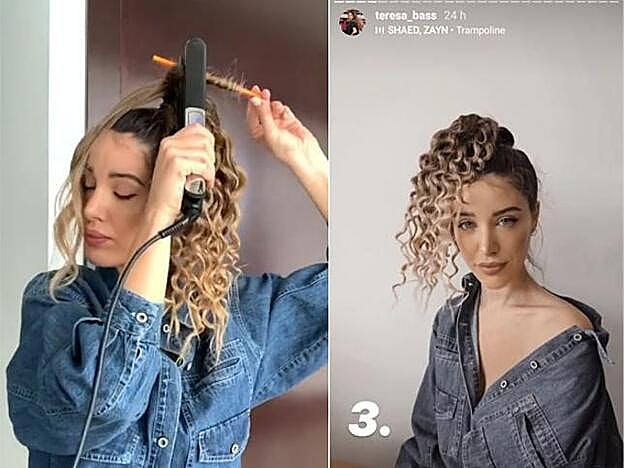 Para realizar esta tercera opción de coleta alta, Teresa Bass utiliza un lápiz para enroscar en él cada mechon y marcarlo con ayuda de la plancha.