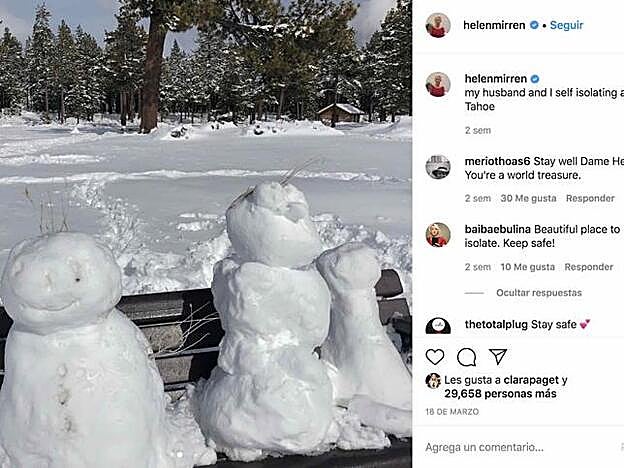 En su Instagram, Helen Mirren bromea con su aislamiento,.