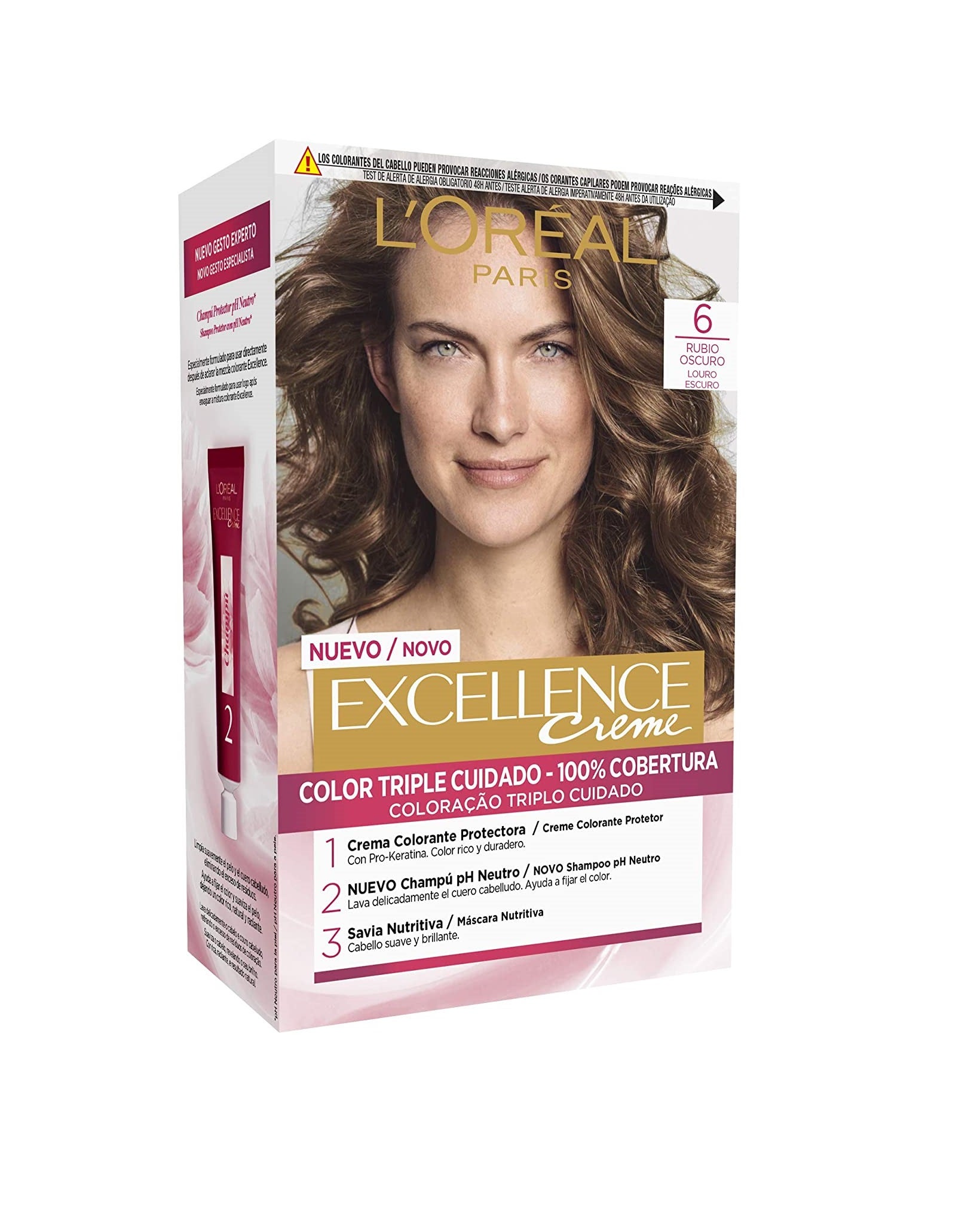 La  coloración Excellence Intense de L'Oréal Paris  es un best seller de la firma que puedes encontrar en cualquier supermercado y en Amazon. La savia nutritiva aporta un cabello suave y brillante, la keratina fija el color y lo hace más duradero y su champú con PH neutro ayuda a cuidar del cuero cabelludo. (6,26 euros en Amazon).