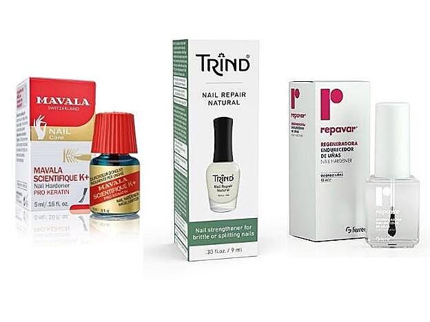 1. Mavala Científico K+. 2. Trind Nail Repair. 3. Repavar Regeneradora.