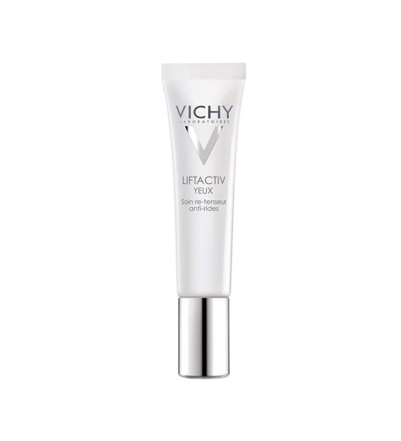 Apto también para ojos sensibles, proporciona un efecto lifting gracias a su acción combinada antiarrugas y firmeza. Además, trata párpados, bolsas y ojeras.  Liftactiv Ojos de Vichy  (17,79 €).