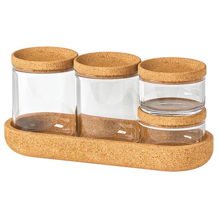 Kit de cocina Saxborga en vidrio y corcho de Ikea (10 €).