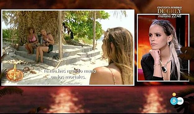 Gloria Camila, con cara de circunstancias, mientras ve el vídeo con las confesiones sexuales de Ana María.