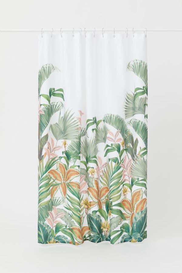 Cortina para la ducha de estampado tropical, (24,99 euros).