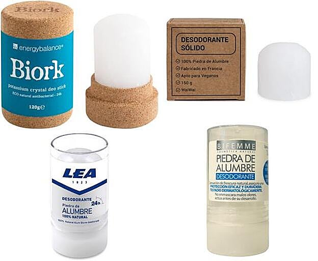Desodorantes sólidos de piedra de alumbre de diferentes marcas.