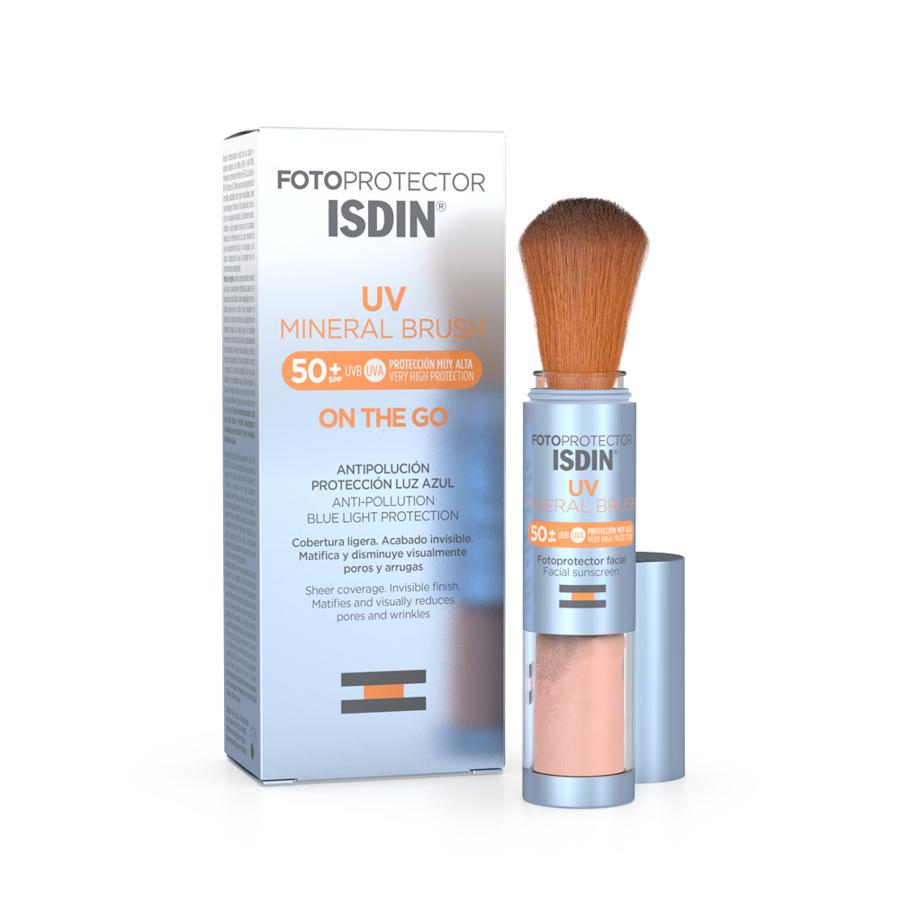 El Fotoprotector UV Mineral Brush SPF 50+ de ISDIN, un fotoprotector facial en brocha con filtros 100% minerales que ofrece protección contra la luz azul, efecto antipolución y alta protección SPF 50+ (20,95 euros).