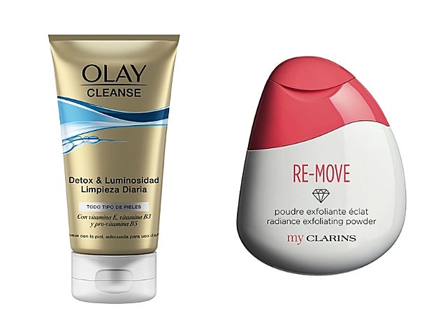 1. Olay cleanse collection. Daily Polish (7,99 €). 2. Myclarins Re-Move Powder (19,50 €).