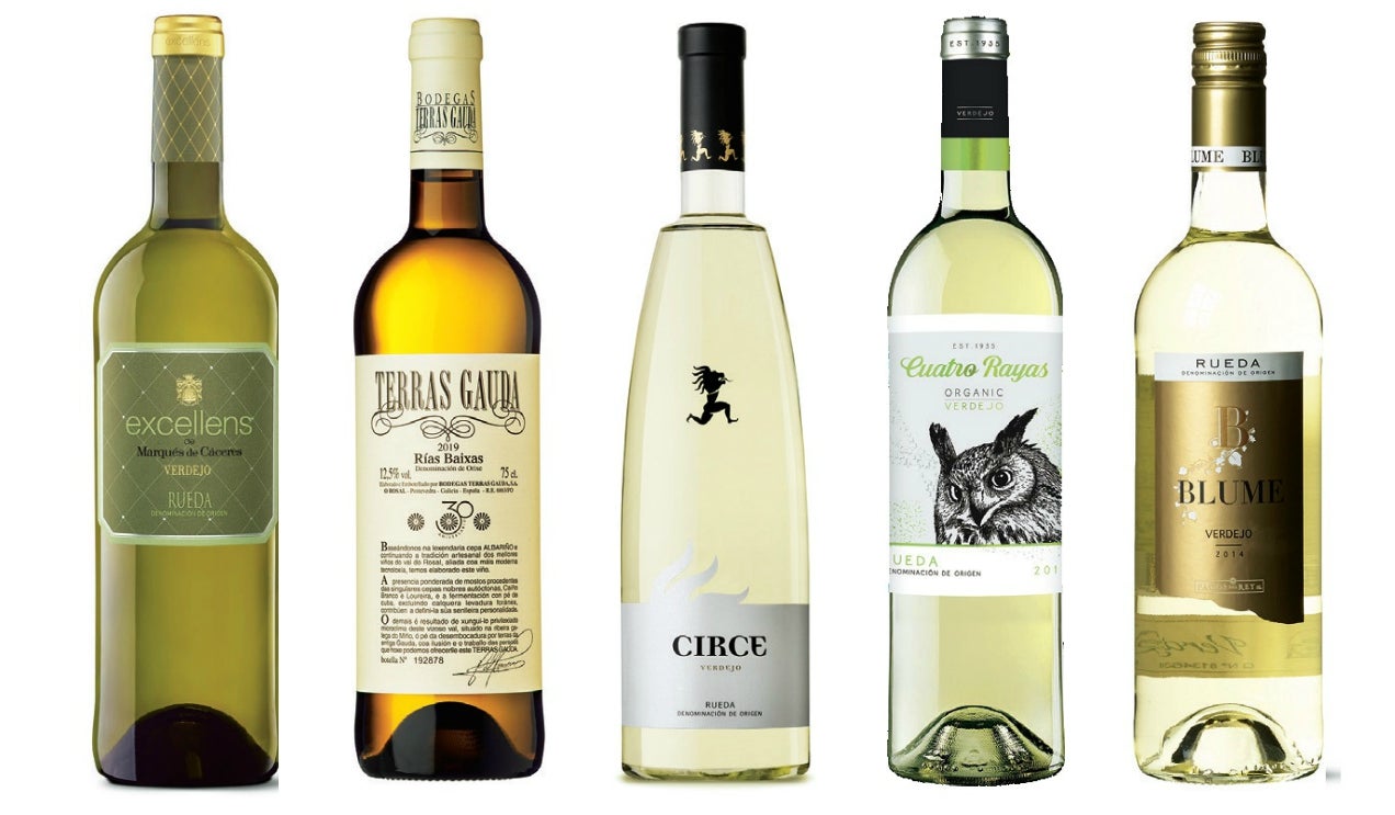 1. Excellens Sauvignon Blanc, de Marqués de Cáceres, D.O. Rueda, (27 €). 2. Terras Gauda, D.O. Rías Baixas (12,95 €). 3. Circe Verdejo, D.O. Rueda (10,65 €). 4. Cuatro Rayas Organic Verdejo, D.O. Rueda (6,90 €). 5. Blume Sauvignon Blanc, D.O. Rueda (8,49 €).