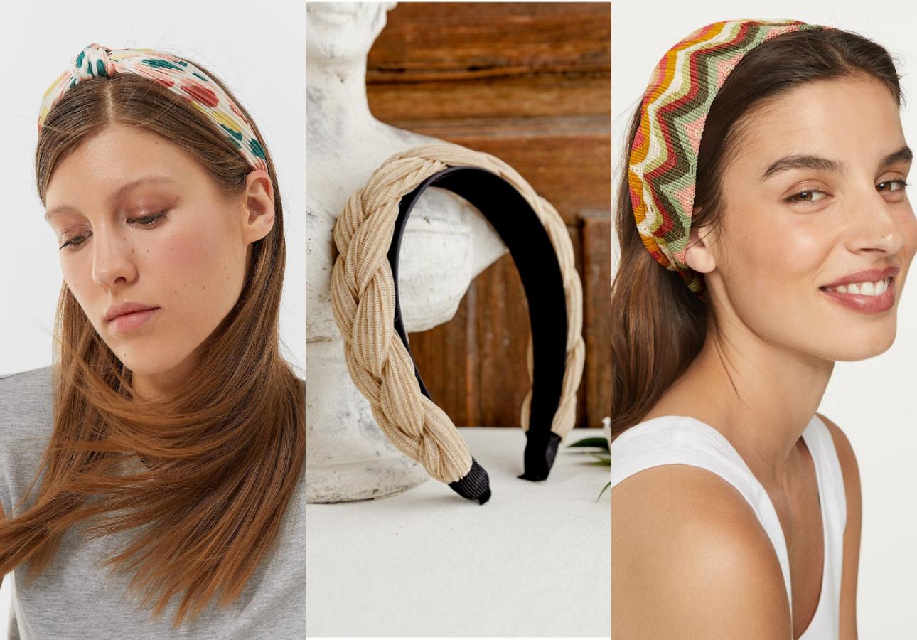 Plisada y colorida de Stradivarius (5,99 euros), trenzada con brillos de Polín et moi (12,76 euros) y como turbante de Oysho (9,99 euros).