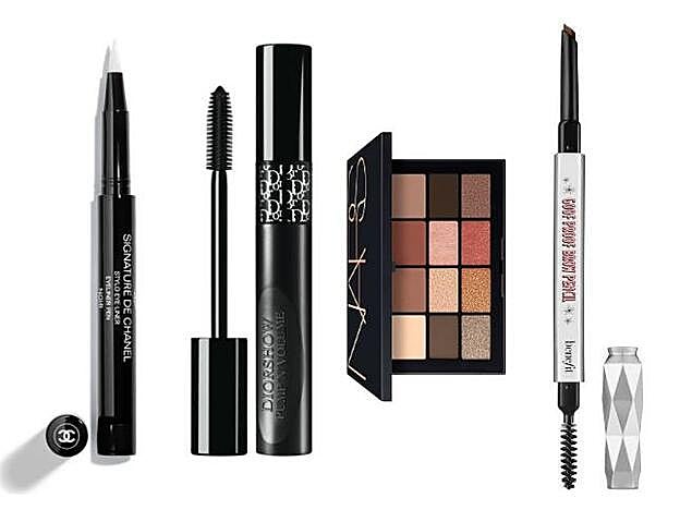 1. Lápiez eyeliner Signature de Chanel. (40 euros). 2. Máscara Diorshow Pump 'N' Volume de Dior. (36,95 euros en Sephora). 3. Skin Deep Eye Plette de NARS. (55 euros). 4. Goof Proof Lápiz de Cejas de Benefit Cosmetics (28,95 €).