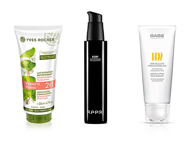 Leche Hidratante Reafirmante de Yves Rocher (5,95 €). Body Recovery Crema Corporal Smart Aging de Lujo de Sepai (88 €). Crema Anticelulítica y Reafirmante de Babé (22,50 €).