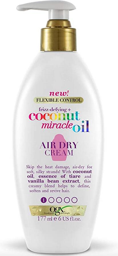 El OGX Leave in Coconut Miracle Oul cuenta con una fórmula antiencrespamiento a la que ha sumado el aceite de coco para reducirlo mientras revitaliza y suaviza el pelo. Además cuenta con esencia de tiaré y fruto de la vainilla y está especialmente creada para secar el pelo al aire.  En Amazon cuesta 12,31 euros .