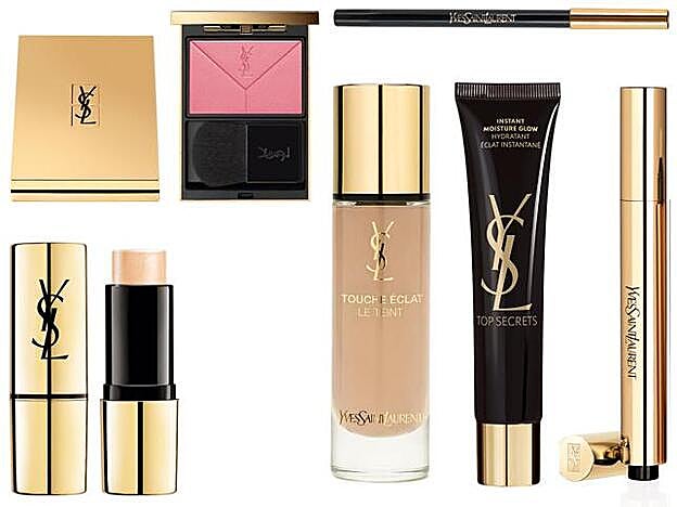 Couture Blush N 8 (48,80 €). Instant Ultra  Moisture Glow (60,20 €). Touche Eclat Le Teint (52,70 €). Touche Eclat (36,35 €). Shimer Stick (49,75 €). Dessin Du Regard Waterproof (27,90 €). Todo de YSL Beauty.