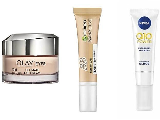 1. Olay Eyes Ultimate. 2. BB cream Garnier Skin Active Roll-On Ojos. 3. Contorno Q10 Power de Nivea.