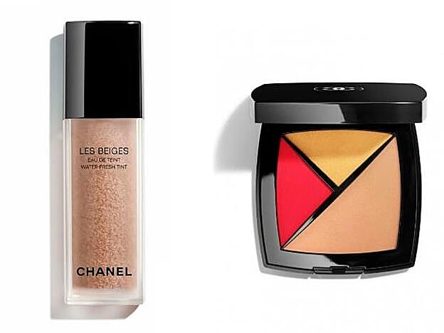 1. Base de agua Eau de Teint de Chanel. 2. Palette Essentielle Été Highlight Color 190 Éclat Solaire de Chanel. En Sephora.