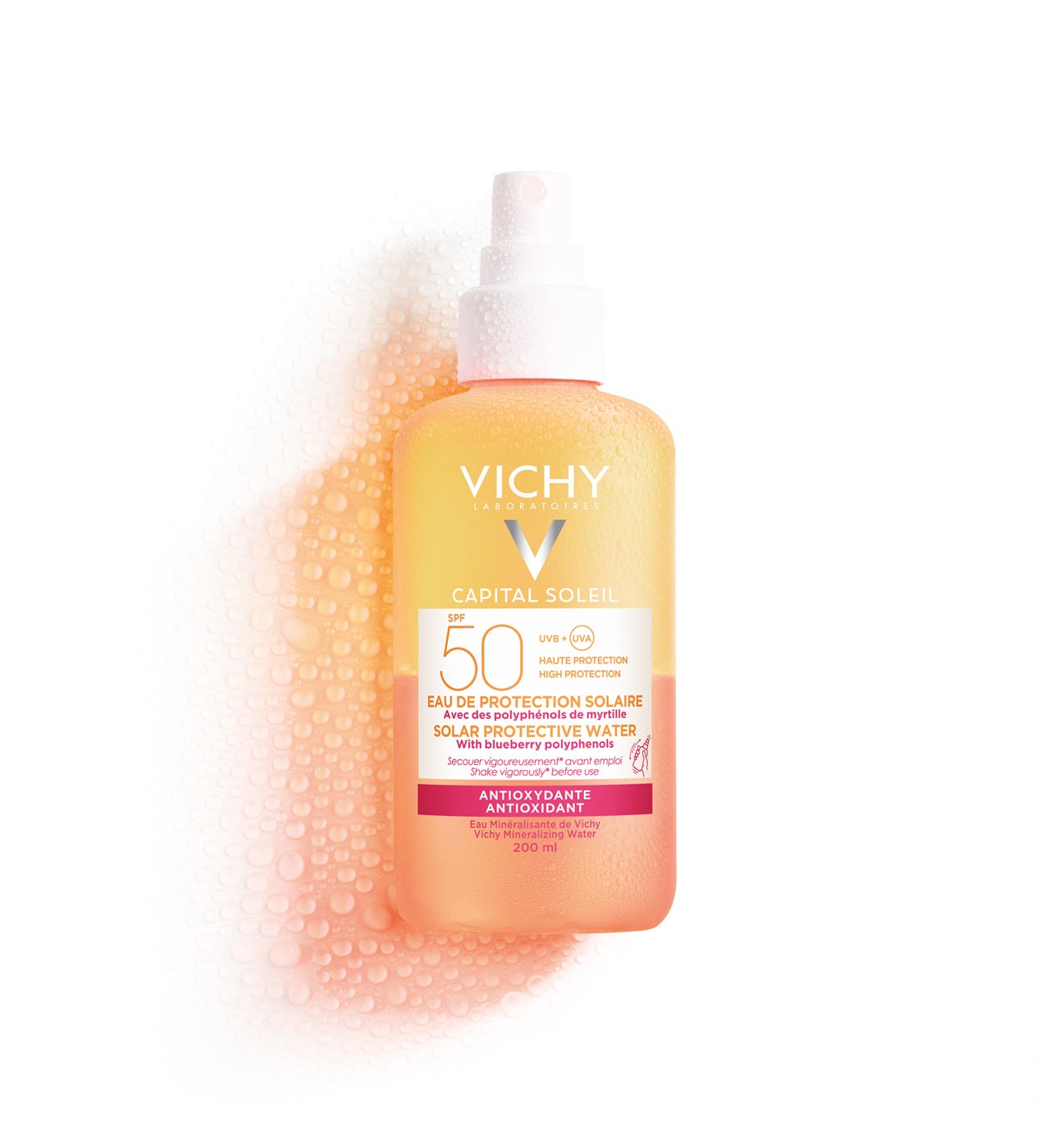Preserva la juventud de la piel de rostro y cuerpo y previene del envejecimiento gracias a los polifenoles de arándanos, que neutralizan los efectos dañinos de la exposición solar, protegiendo la piel frente al fotoenvejecimiento.  Agua de Protección Solar Capital Soleil de Vichy  (26,22 €).