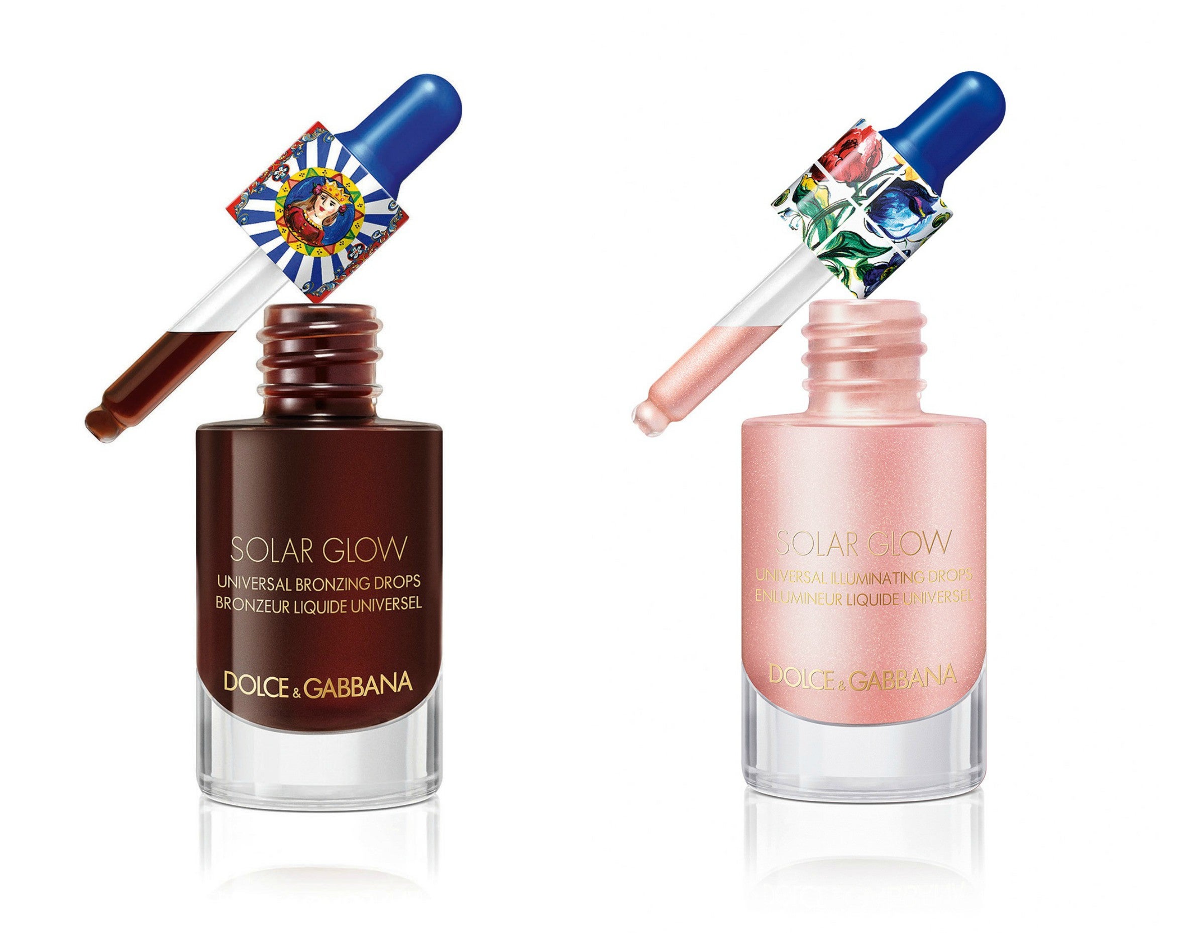 “Para una luminosidad veraniega, el efecto piel bronceada tiende al coral. Y se refuerza con la calidez de unas gotas bronceadoras”, explica Belmonte. Solar Glow Universal Illuminating Drops (45 €) y Solar Glow Universal Bronzing Drops (45 €), de Dolce & Gabbana Beauty.