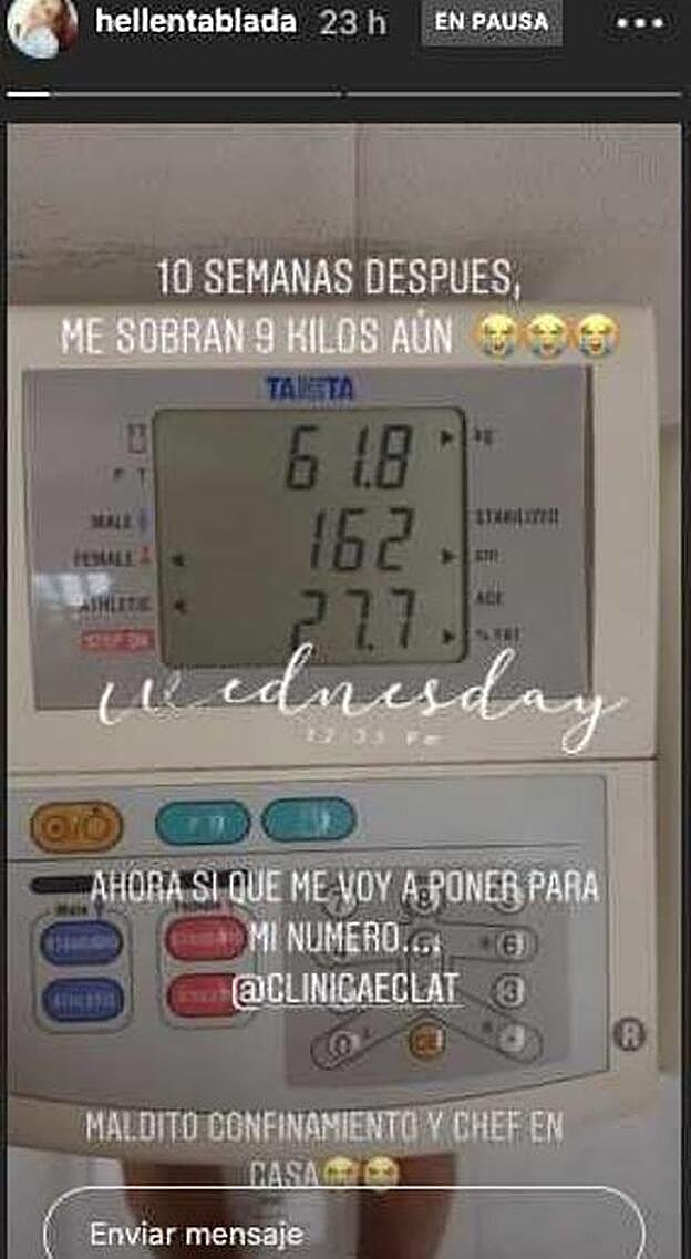Esta es la foto de su báscula que ha compartido Elena Tablada.