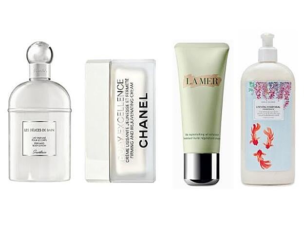 1. GUERLAIN Les Délices de Bain Lait Parfumé Pour Le Corps (56 €). 2. CHANEL Body Excellence (98 €). 3. LA MER Replenishing Oil Exfoliator (110 €). 4. VERA & THE BIRDS Loción Corporal Hidratante (19,90 €).