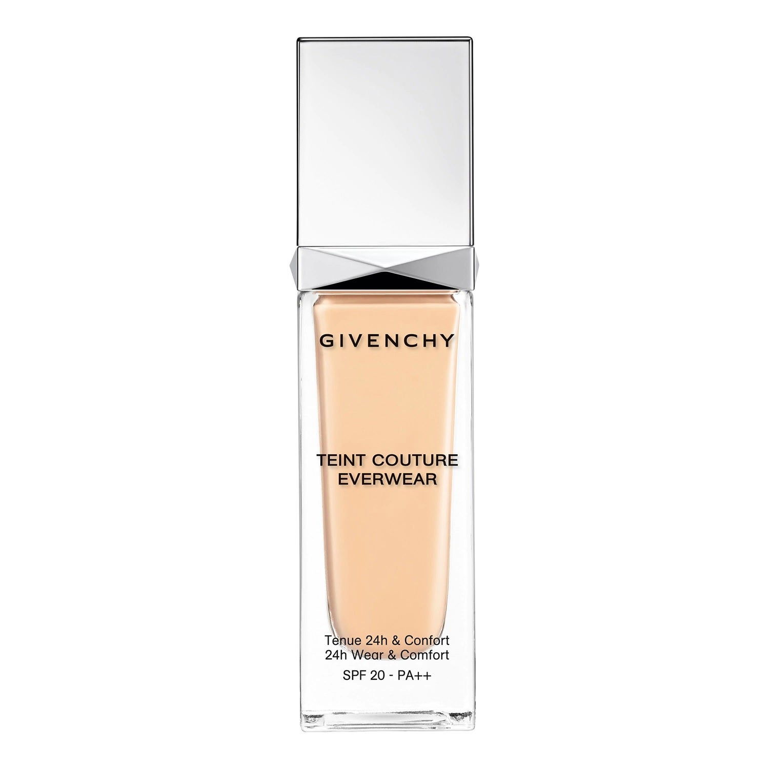 El fondo de maquillaje Teint Couture Everwear de Givenchy ofrece una cobertura media muy confortable y de larga duración que hidrata, perfecciona y protege con su SPF 20 PA++. Disponible en 20 tonos diferentes.  De venta en Sephora por 49,55 euros .